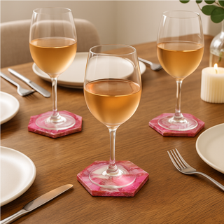 Pink Agate Hexagonal Coaster Set of 4