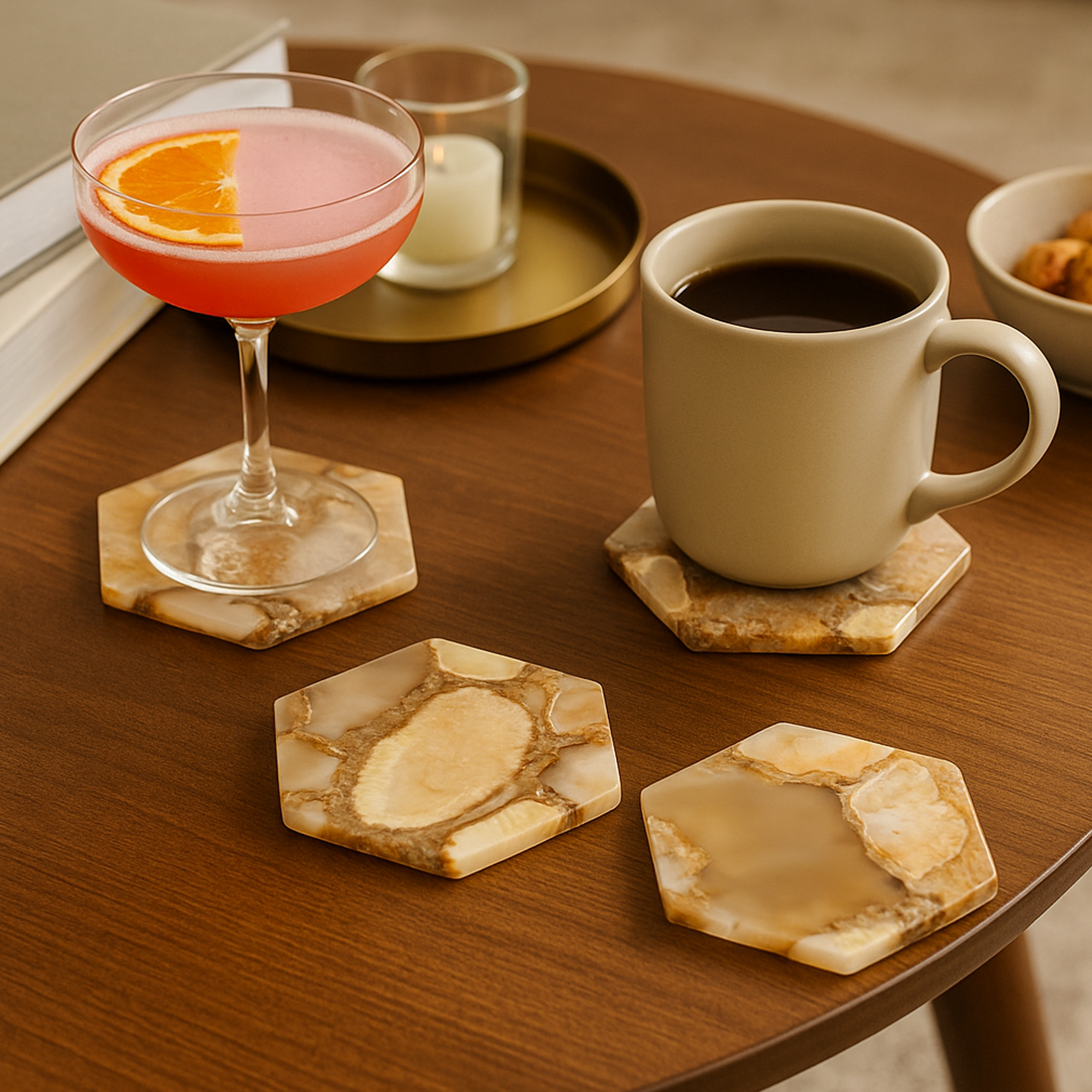 Brown Agate Hexagonal Coaster Set of 4