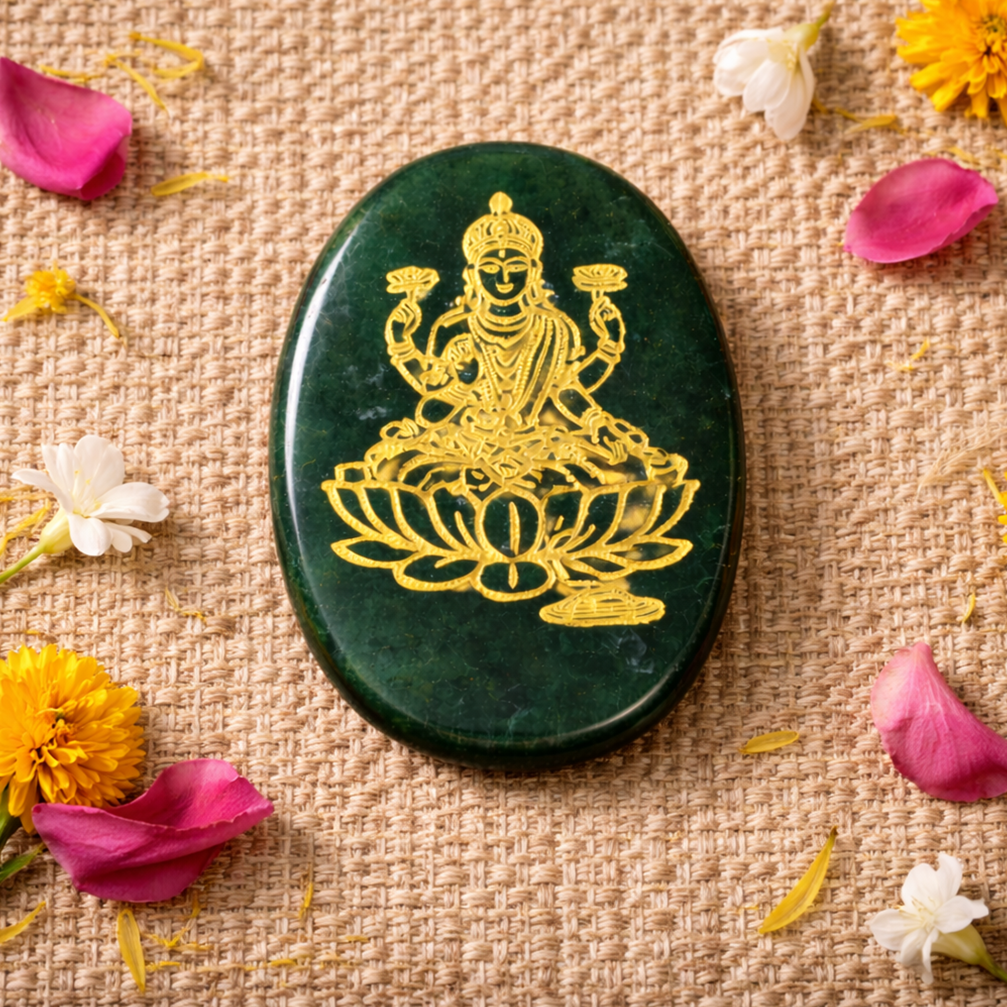 Green Jade Laxmi Zibu Coin for Prosperity