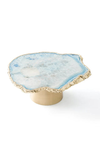 Blue Agate Cake Stand With Golden Base