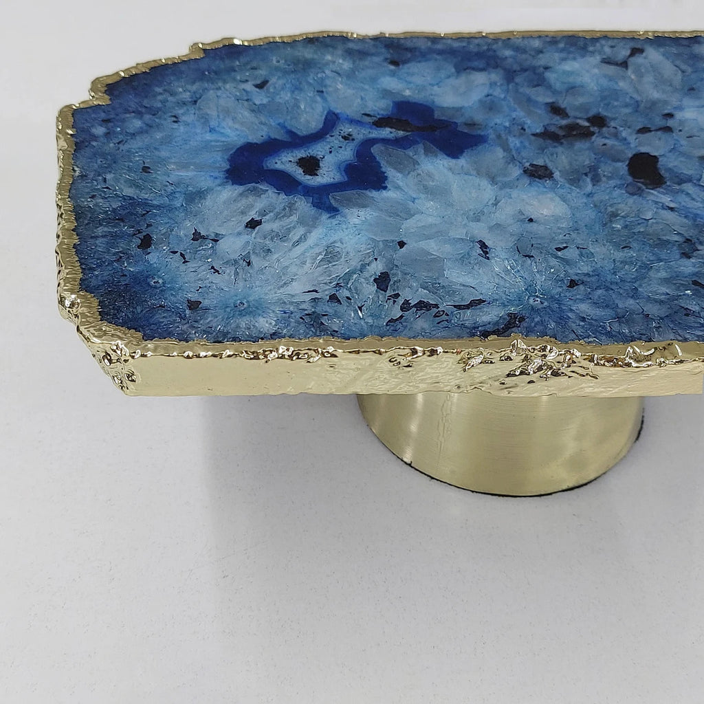 Blue Agate Cake Stand With Golden Base