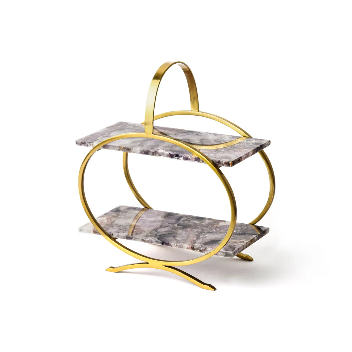 2 tier Gold Metal Cupcake Stand with Amethyst Platter
