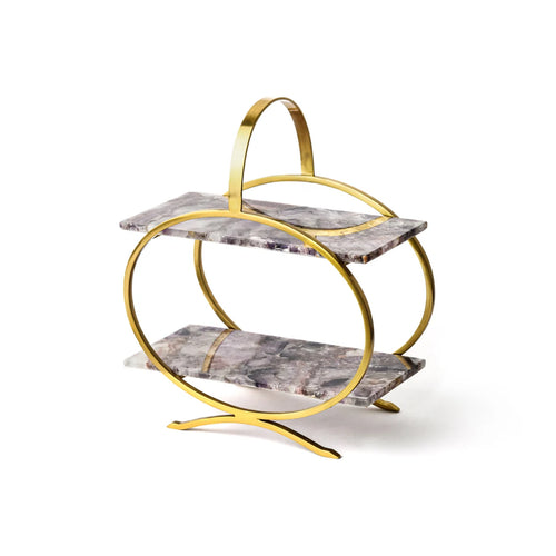 2 tier Gold Metal Cupcake Stand with Amethyst Platter
