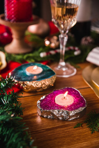 Green Agate Tea Light Candle Holder