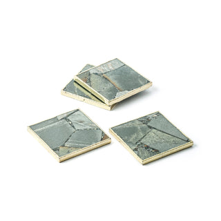 Moss Agate Square Coaster Set - Gold Trim Edges