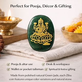 Green Jade Laxmi Zibu Coin for Prosperity