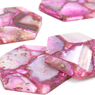 Pink Agate Hexagonal Coaster Set of 4