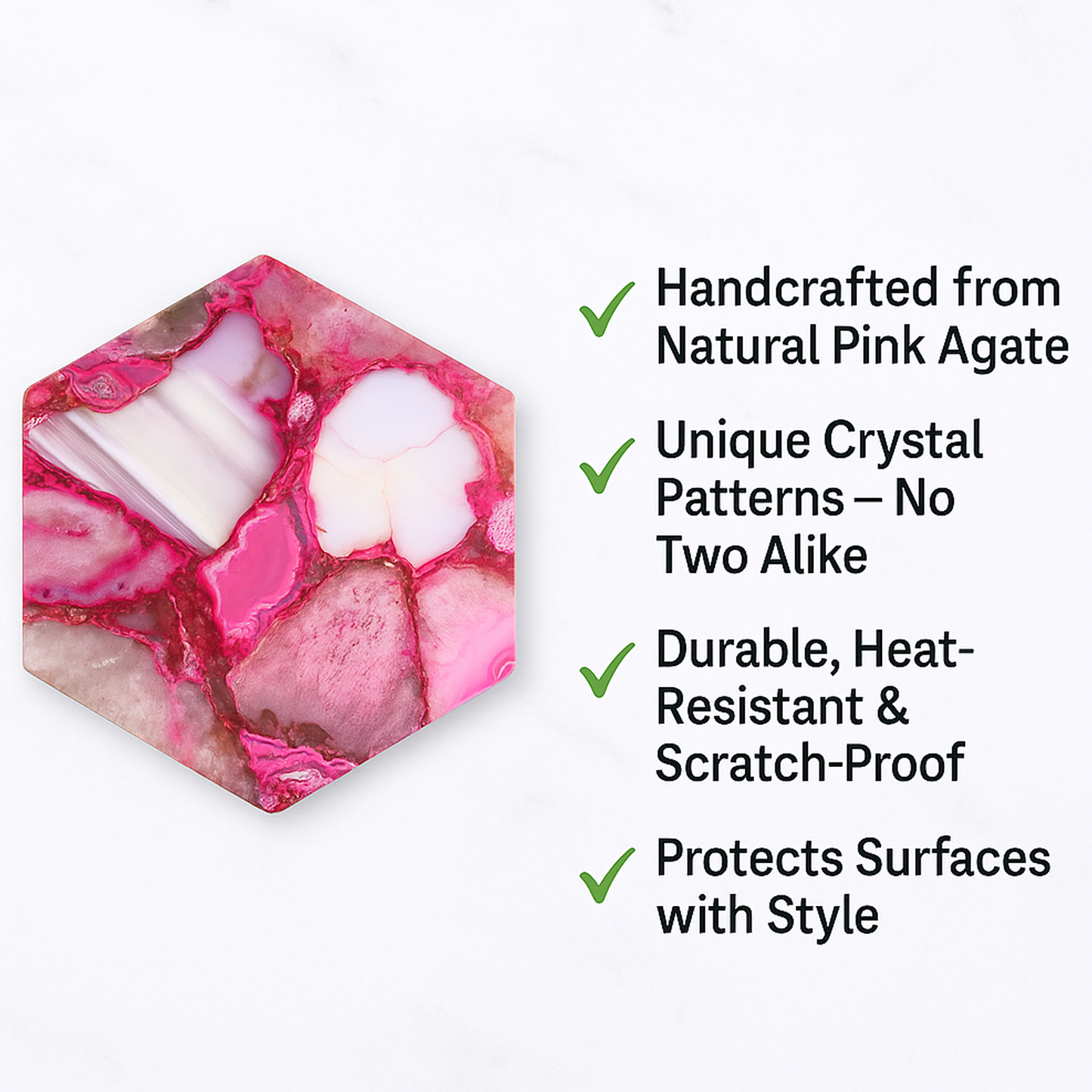 Pink Agate Hexagonal Coaster Set of 4