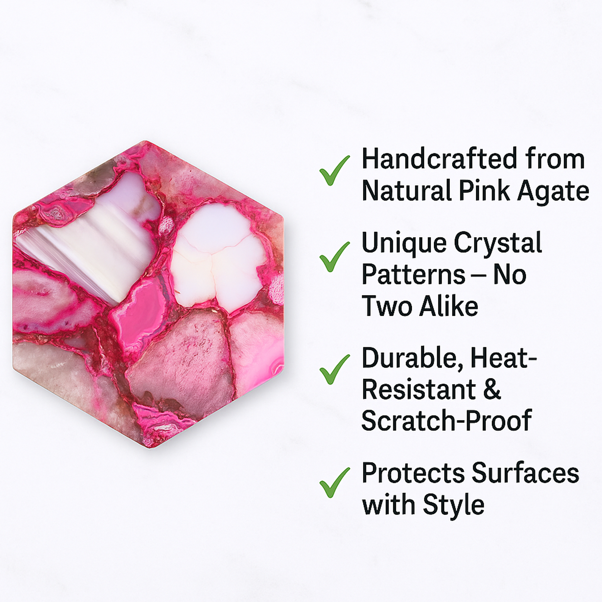 Pink Agate Hexagonal Coaster Set of 4