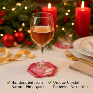 Pink Agate Hexagonal Coaster Set of 4