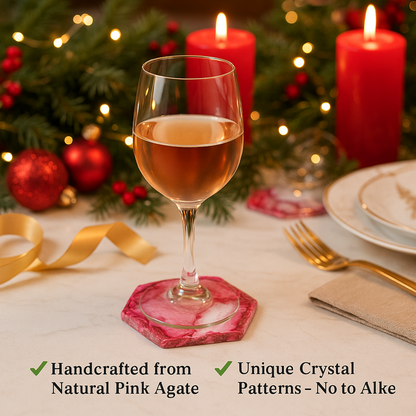 Pink Agate Hexagonal Coaster Set of 4