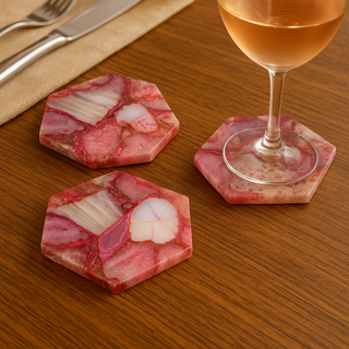 Pink Agate Hexagonal Coaster Set of 4