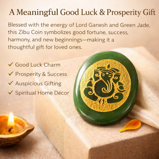 Green Jade Ganesha Zibu Coin for Wealth and Prosperity