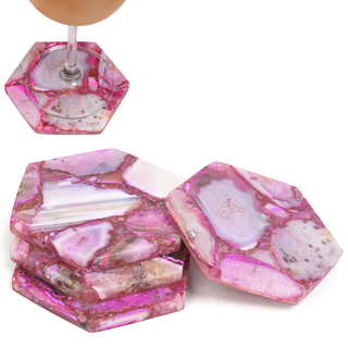 Pink Agate Hexagonal Coaster Set of 4