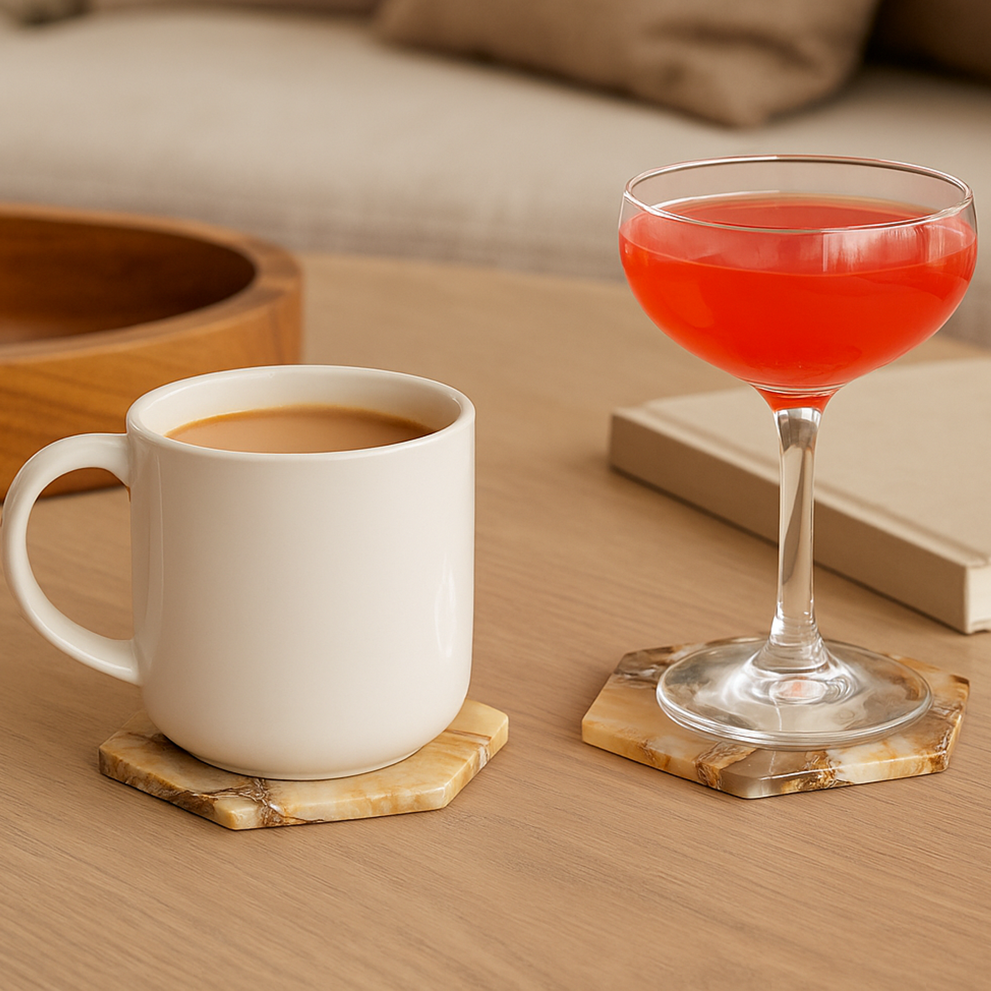 Brown Agate Hexagonal Coaster Set of 4