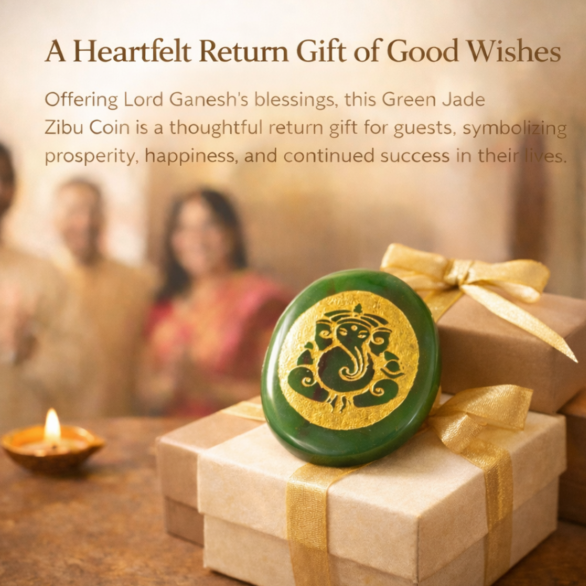 Green Jade Ganesha Zibu Coin for Wealth and Prosperity